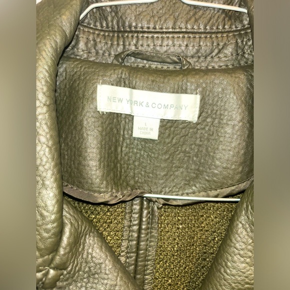 New York & Company Dark Green leather jacket- New never used. Size L - Picture 3 of 7